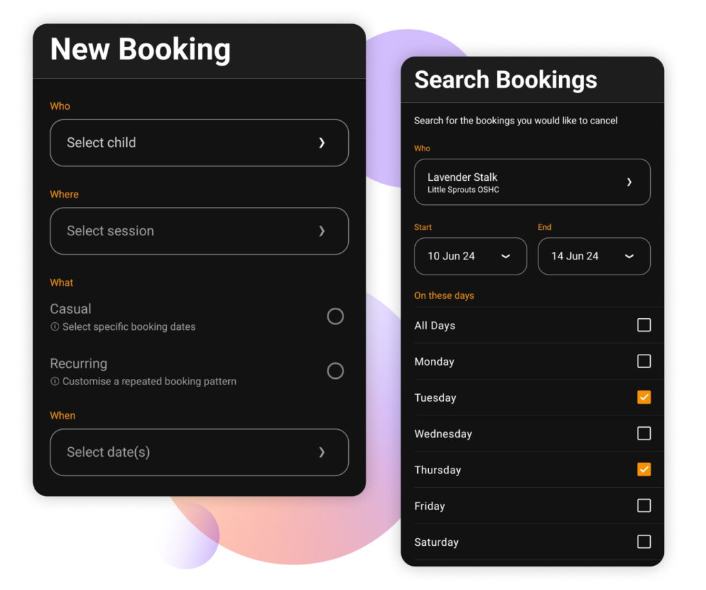 Screenshot of the new bookings screen in Xplor Education's Booking and Occupancy Management software