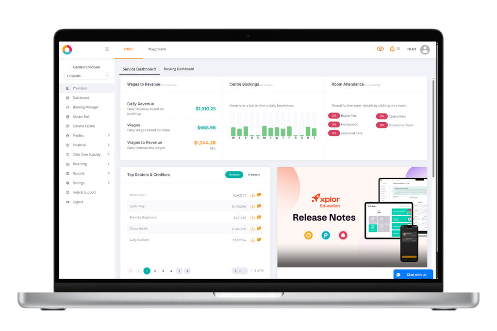 UI of Xplor Education's Office dashboard—financial data at your fingertips helps with EOFY reporting