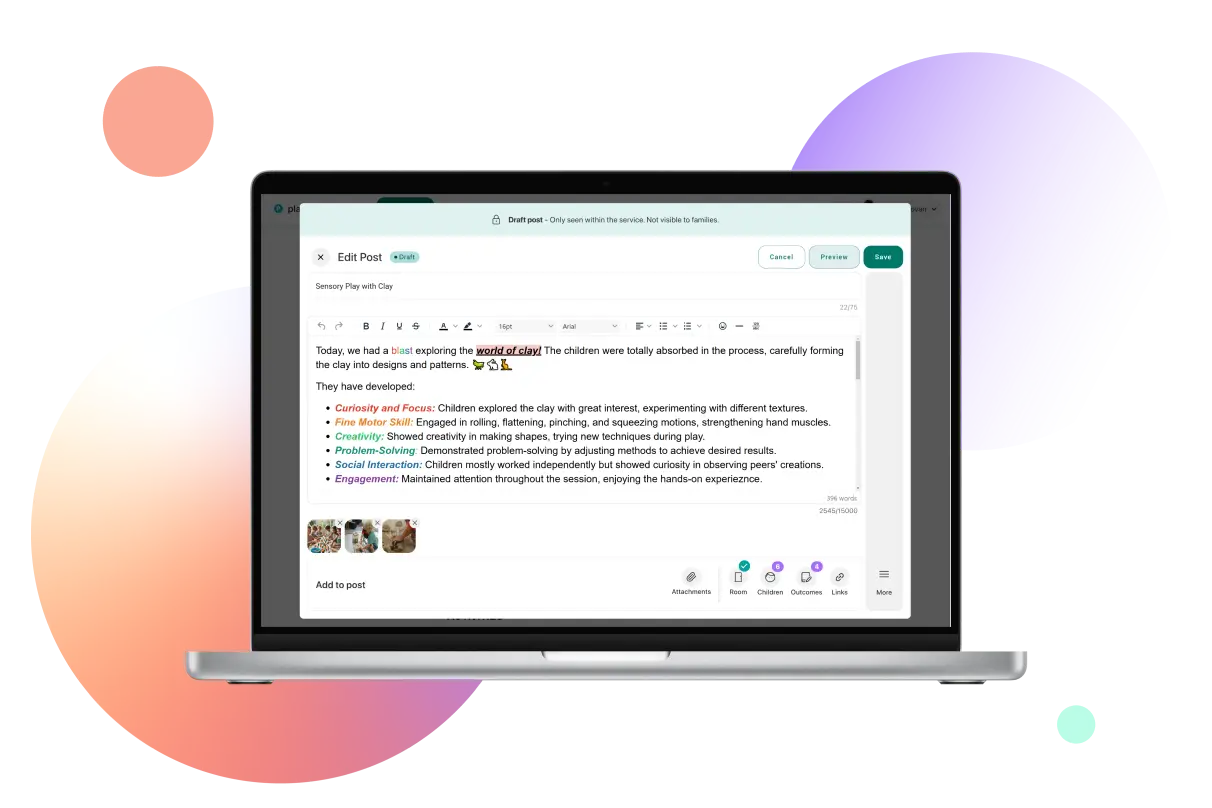 UI of Playground's rich-text editor, a great way to improve transparency with families